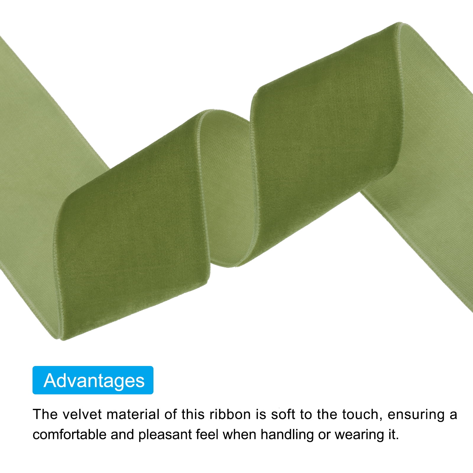 Uxcell Velvet Ribbon Single Face Spool Silky Velvet Fabric for DIY Crafts Gift Wrapping 1 1/2" x 25 Yard Olive Green