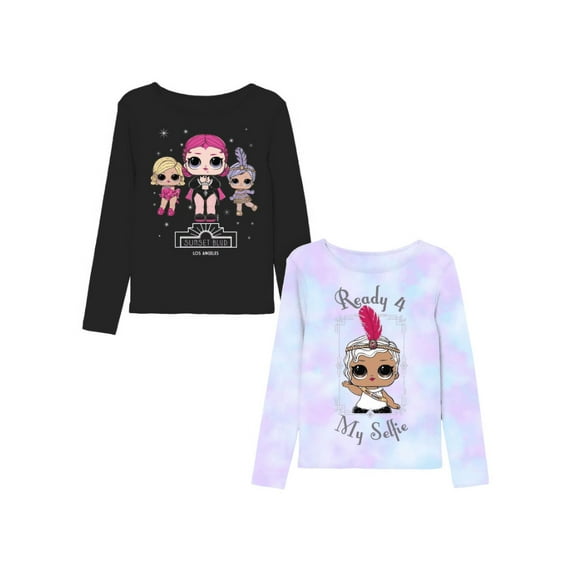 Lol Surprise Girls Long Sleeve T-Shirt, 2 Pack, Sizes 4-16