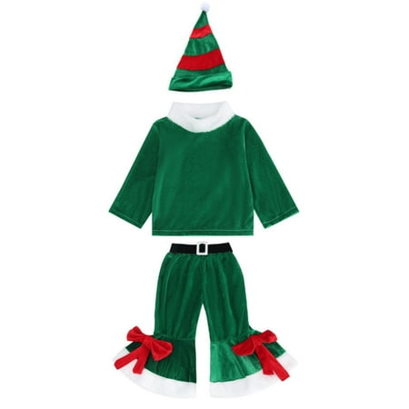 

TIREOW Simple Kids Sets Clothing Baby Girl Christmas Outfits Long Sleeve Bell Bottom Pant Christmas Clothes Set Santa Clothes Cute and Soft Clothing(5-6 Years Green)