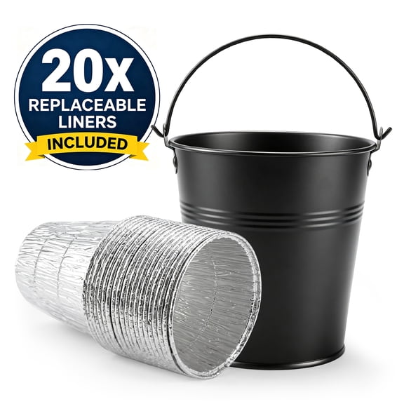 FOUKUS 20-Pack Liners with Grease Bucket for Pellet Grill, Smoker Drip Bucket - Metal Grill Grease Catcher with Disposable Liners - Compatible with Traeger, Pit Boss, Camp Chef, Z GRILLS