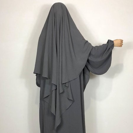 PYX432 1 Layer Jazz Triangle Khimar with Niqab Strings Ramadan EID High Quality Prayer Long Instant Hijab Muslim Women Islamic Clothing