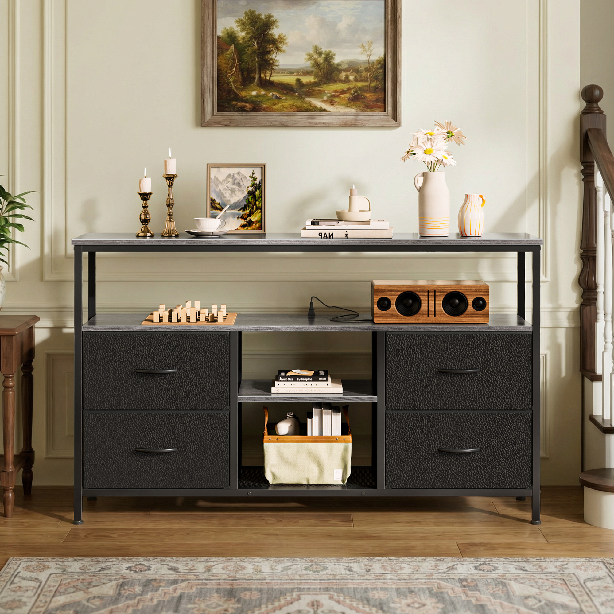 Amadwell TV Stand with 4 Drawers, Power Outlets and LED Lights photo 7