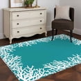 thumbnail image 4 of Sea White Coral Washable Area Rugs 3'x5', Marine Green Background Modern Art Low Pile Throw Living Room Rug Non-Slip Sturdy Edge Binding Carpet for Indoor Entryway Bedside Kitchen, 4 of 9