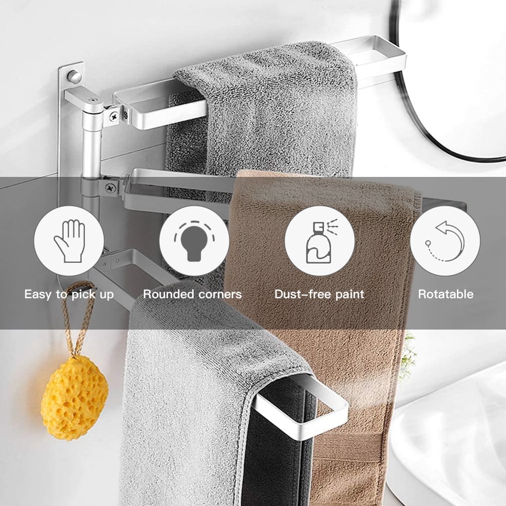 Private Jungle Towel Bar for Bathrooms with Swing Out Arms, Wall Mounted Towel Racks with Hooks for Bathroom(Silver,3 Arm)