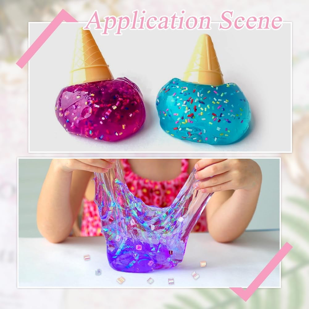 60G 4 Colors Crispy Bingsu Beads Iridescent Soft Straw Tube Beads 3D Glitter Plastic Beads Assortment Crunchy Slime Microbeads Supplies Light Colors Beads 1 Color/Bag