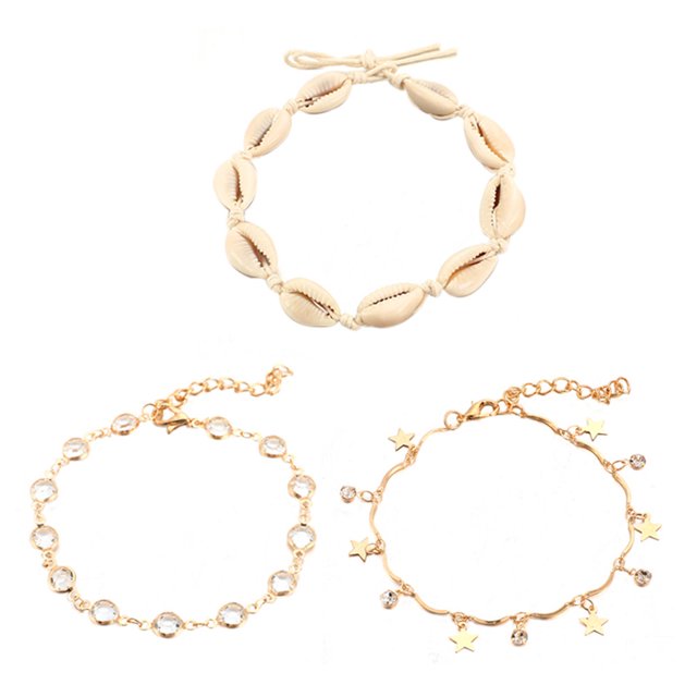 Wild Metal Sequins National Wind Beach Shell Stars 3 Pieces Anklet Jewelry