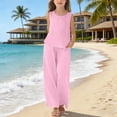 thumbnail image 2 of Teen Girls 2 Piece Linen Outfit Summer Linen Sets Sleeveless Cottonlinen Tank Tops Baggy Wide Leg Flowy Palazzo Pants Girls Two Piece Outfits Summer, 2 of 6