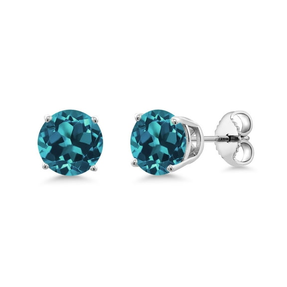Gem Stone King 925 Sterling Silver London Blue Topaz Stud Earrings for Women Men (2.66 Cttw, Gemstone Birthstone, Round 6.5MM)