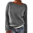 thumbnail image 1 of DYMADE Women Solid Color Crew Neck Casual Pullover Knitted Sweater Long Sleeve Top, 1 of 4
