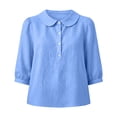 thumbnail image 4 of MVRLSH Womens Tops Shirts Blouse Casual Button Down V Neck Long Sleeve Lightweight Soft Pullover Basic Tee Top Loose Fit Linen Blouses Blue - L, 4 of 5