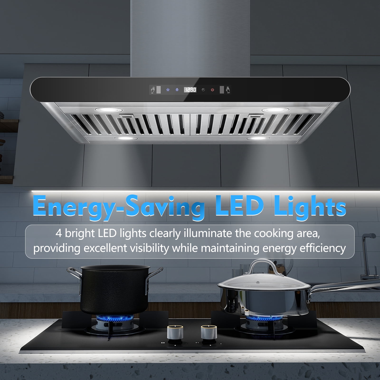 Joeaonz 30" Ventless Island Range Hood, Stainless Steel, 700 CFM, LED Light, Gesture/Touch/Remote Control