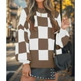 thumbnail image 6 of Women'S Fall Fashion Roll-Neck Long Sleeve Plaid Ribbed Knit Loose Pullover Sweater Tops Camel Checkered M, 6 of 9