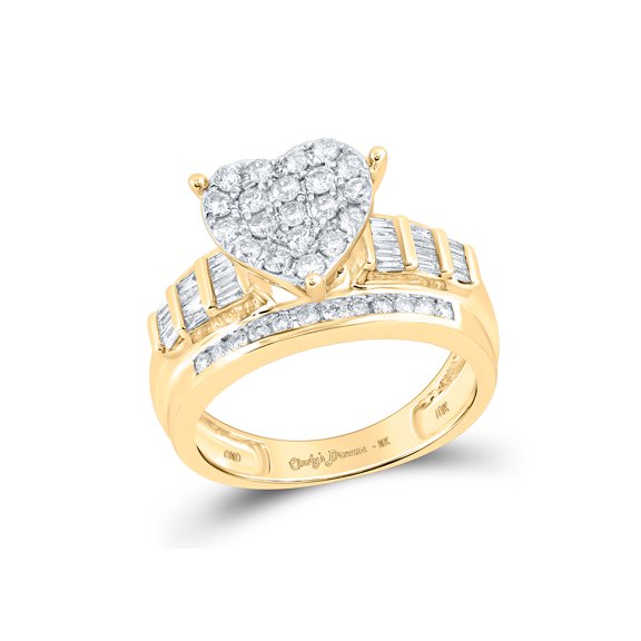 10kt Yellow Gold Round Diamond Heart Bridal Wedding Engagement Ring 1 Cttw