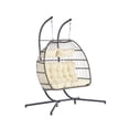 thumbnail image 5 of LEGAHOME Outdoor Wicker Egg Chairs with Stand, 2 Person Swing Chair, Heavy Duty Hammock Chair, Patio Hanging Basket Chair with Cushion, Outdoor Indoor Egg Chair for Kids Teens Adults, Beige, 5 of 8