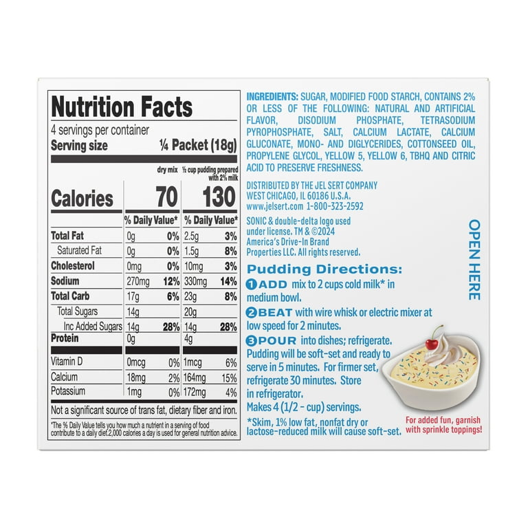 SONIC® Birthday Cake Shake Instant Pudding, 4 Servings, 2.58 SONIC® Birthday Cake Shake Instant Pudding, 4 Servings, 2.58