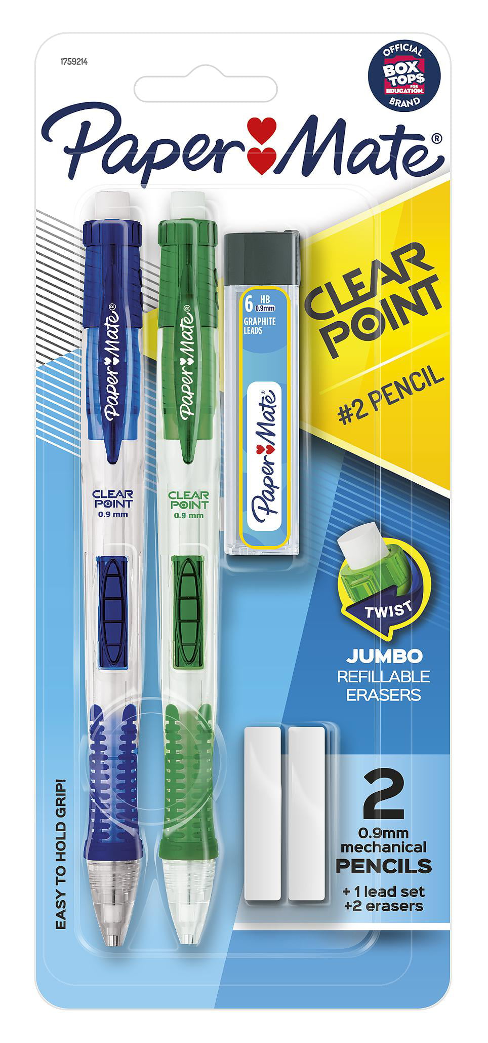 Paper Mate Clearpoint Mechanical Pencil, 0.9 mm, pk of 2