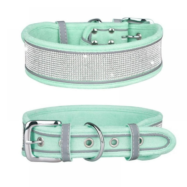 Collier pour Chien en Suède avec Strass Réfléchissants pour Chiens Moyens et Grands Bleu Marine