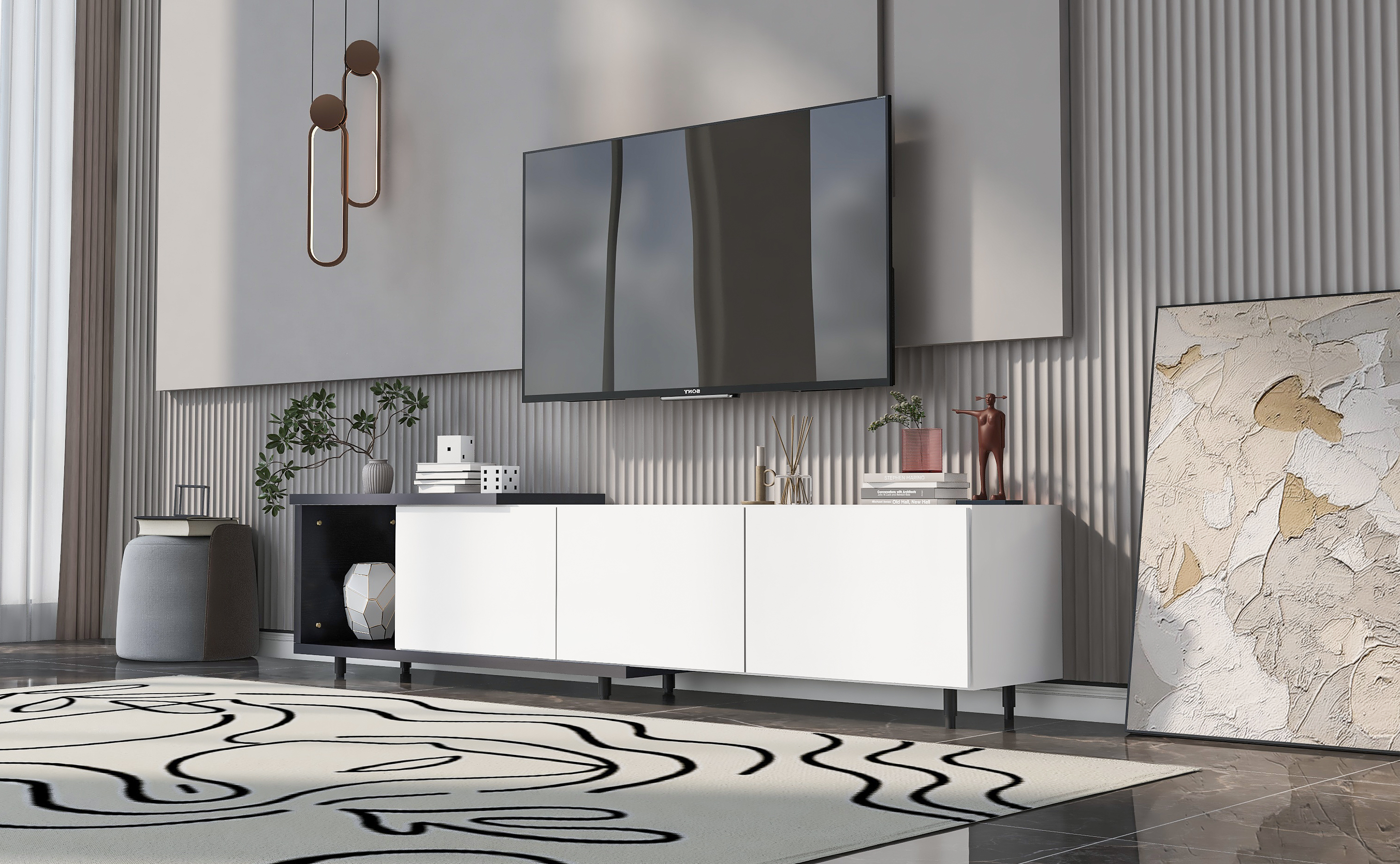 Euroco Modern Extendable Coffee Table with Storage Drawers, Adjustable Length 70"–100"