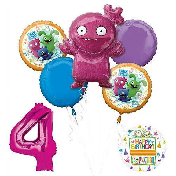 Ugly Dolls 4th Birthday Party Supplies 34" Pink Number 4 Balloon Bouquet Decorations