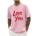 thumbnail image 2 of Jinhomg Holiday Tees for Men Simple Cute Valentine's Day Heart Print T-Shirts Big and Tall Comfy Short Sleeve Crew Neck Tops Male Holiday Gifts Summer Saving Pink XXXL, 2 of 4