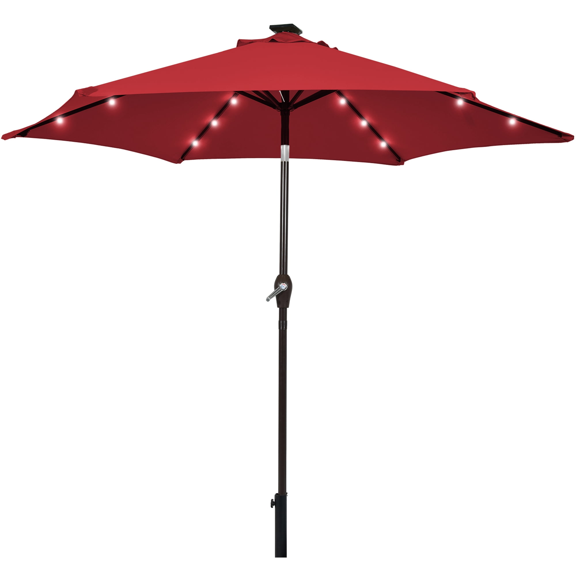 Gymax 9 ft Patio Table Market Umbrella Yard Outdoor w/ Solar LED Lights Burgundy