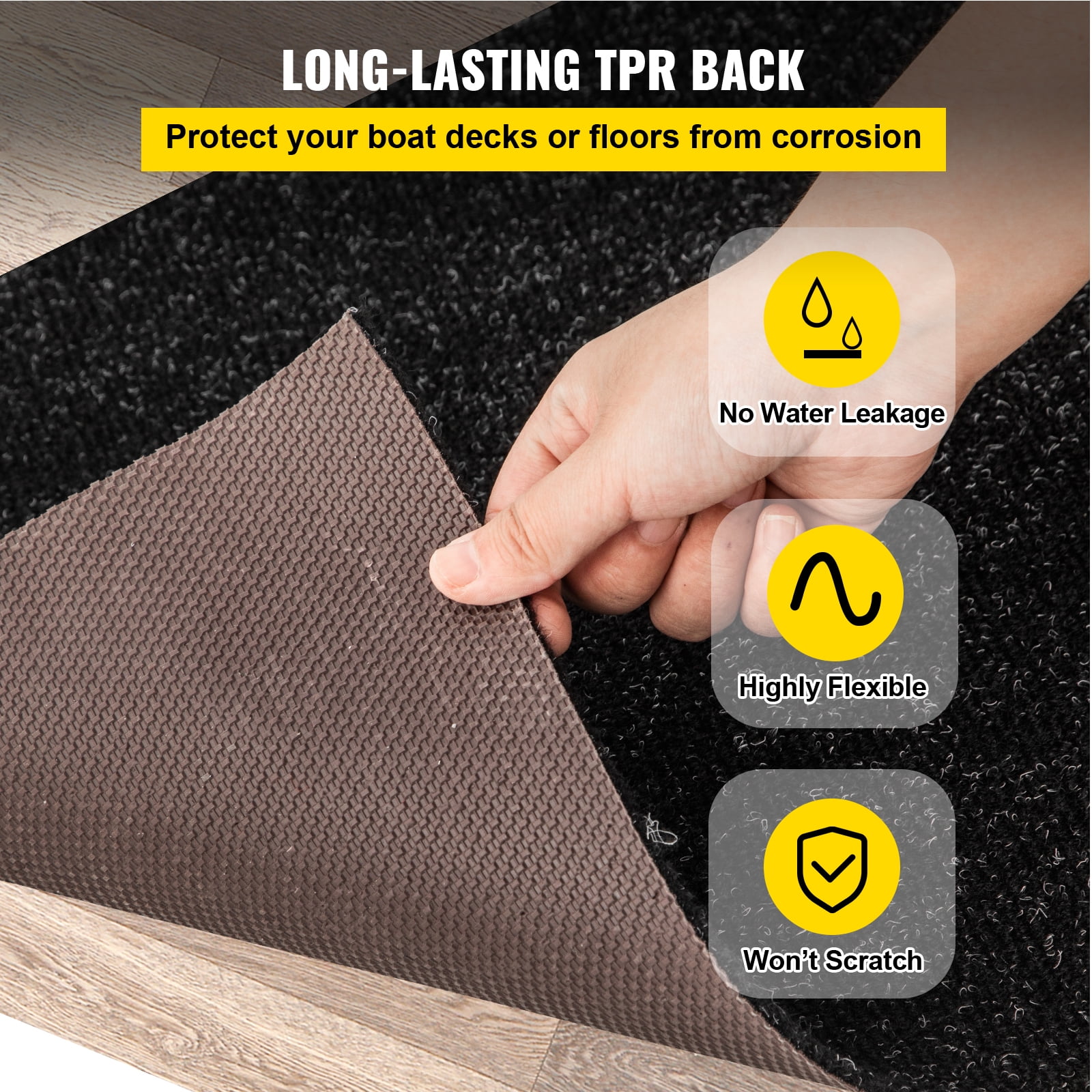 VEVOR Boat Carpet Marine Carpet 6x18' Indoor Outdoor Carpet Rug Anti-Slide Black