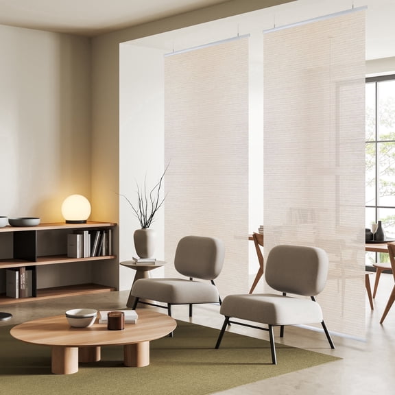 DECOLAB Hanging Room Dividers, Ceiling Mount 36"x96" Natural Woven Fabric Panel, Office, Living Room, Shared Space, Trimmable, Pack of 2, Amber