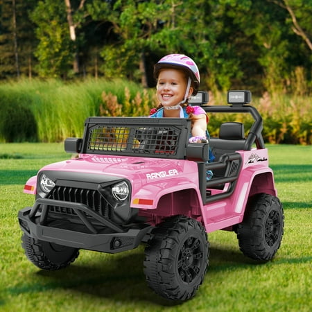 SOBREMESA 12V Kids Ride on Jeep Car with Parent Remote Control, Battery Powered Electric Vehicle, Forward & Reverse, Spring Suspension, Music & Lights, Pink