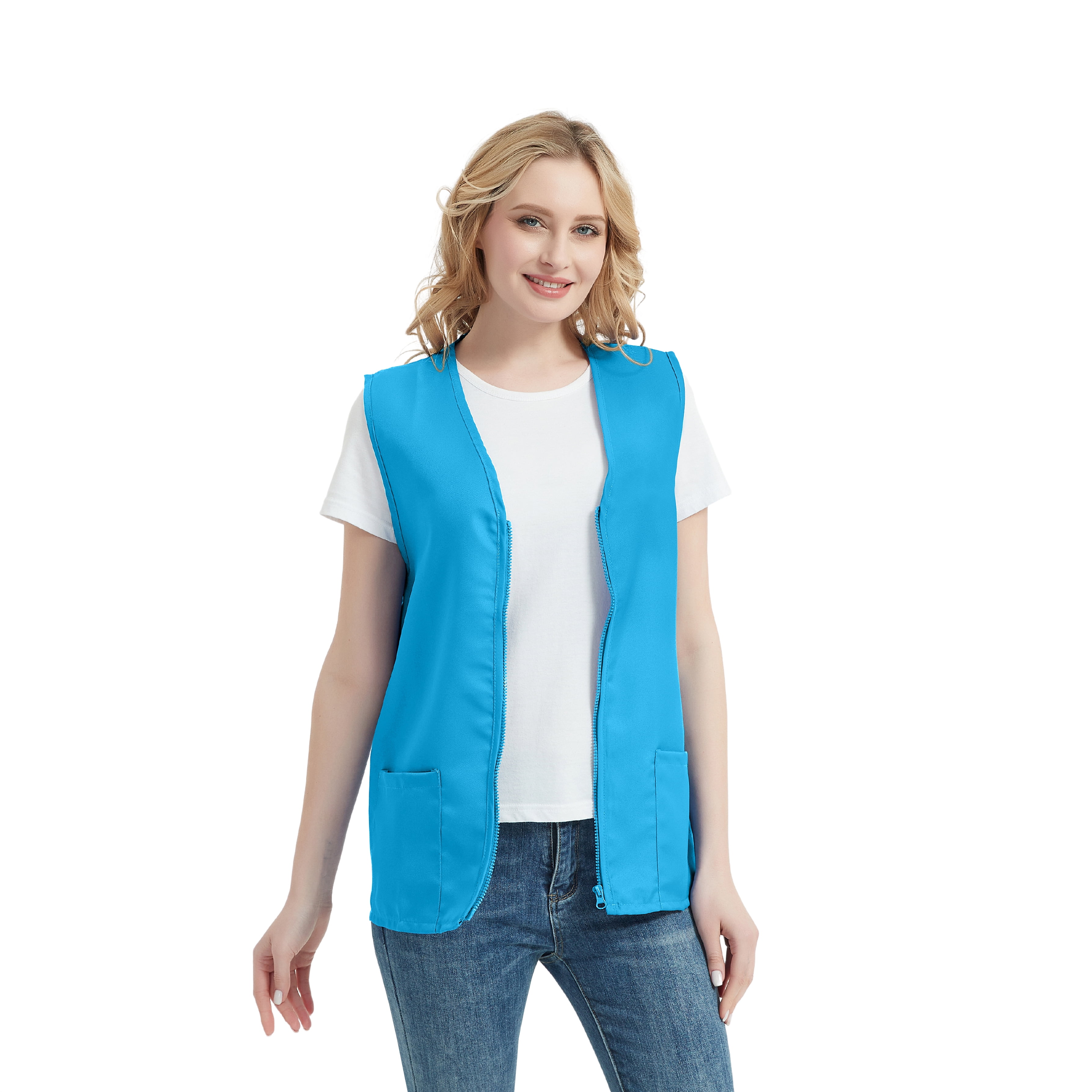 TOPTIE 5 Pack Volunteer Vest Waiter Bartender Work Uniform, Supermarket Clerk Workwear-Light Blue-M