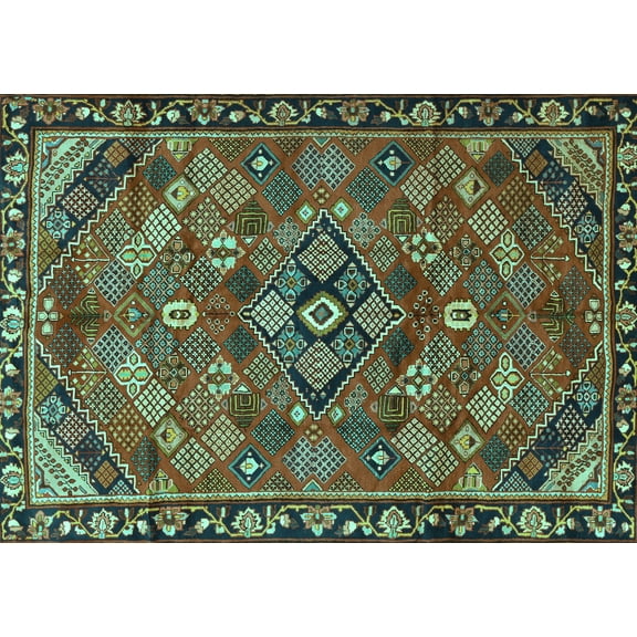 Ahgly Company Machine Washable Indoor Rectangle Persian Turquoise Blue Traditional Area Rugs, 5' x 7'