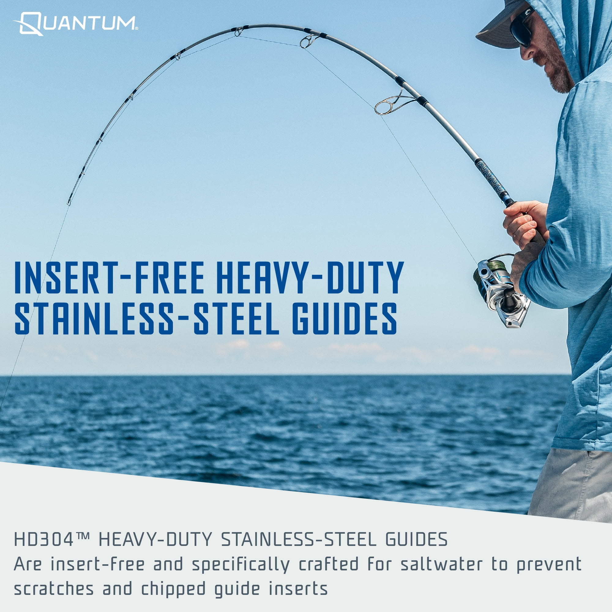Quantum Strive Spinning Reel & Fishing Rod Combo, 7-Foot, 1-Piece, Medium-Heavy Power, Moderate-Fast Action Rod, Graphite Composite Blank, Size 6000 Reel, 4+1 Bearings, 5.6:1 Gear Ratio, Silver/Blue
