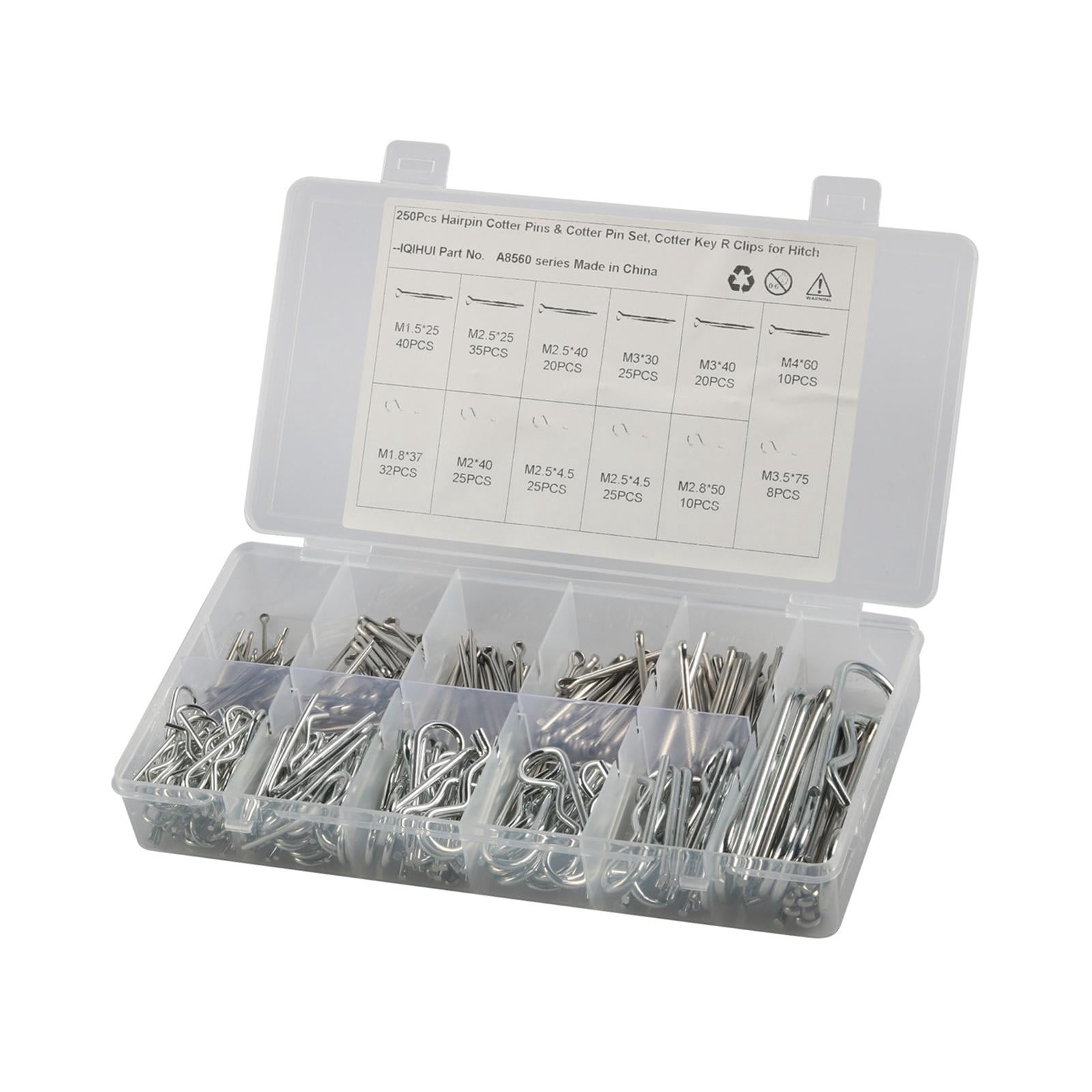 250 Pieces Cotter Pin Spring Fastener Hairpin Cotter Pins Set Heavy Duty Accessories Premium R Clips for Mower Carts Truck Tractors