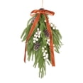 thumbnail image 2 of Artificial Christmas Teardrop Swag, 21" Faux Pine Needles Greenery Teardrop Wreath for Xmas Door Table Mantle Fireplace Indoor Outdoor Holiday Decor with White Berries, 2 of 6