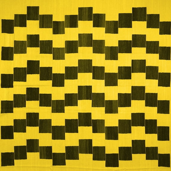 Ahgly Company Machine Washable Indoor Square Abstract Yellow Contemporary Area Rugs, 4' Square