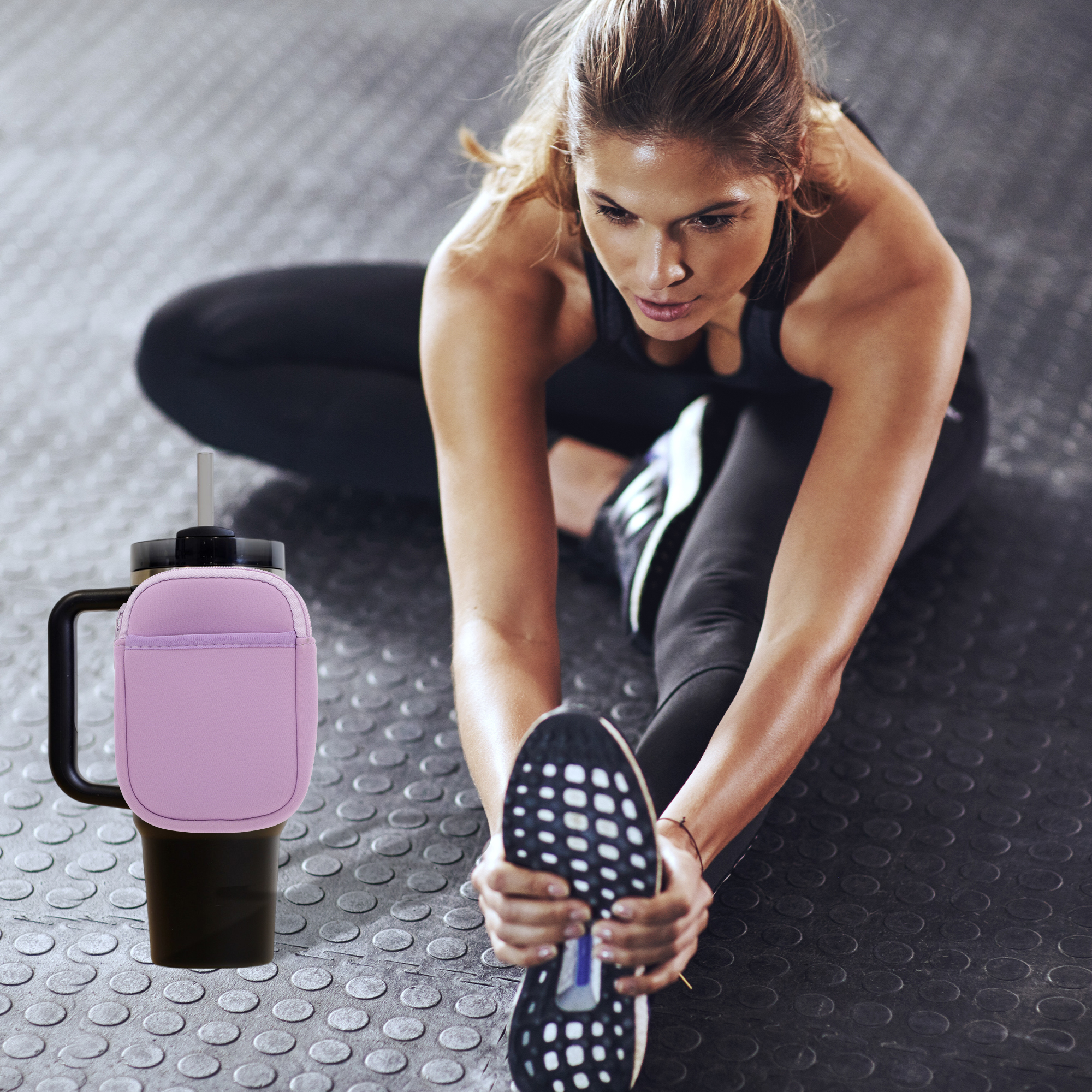 Unique Bargains 1Pc Durable Water Bottle Pouch With 2 Pockets Purple