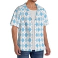 thumbnail image 2 of Balery Blue and White Squares Camisa Casual de Manga Corta con Botones para Hombre, Texturizada, Estilo Cubano, para Playa, Verano-3X-Large, 2 of 5