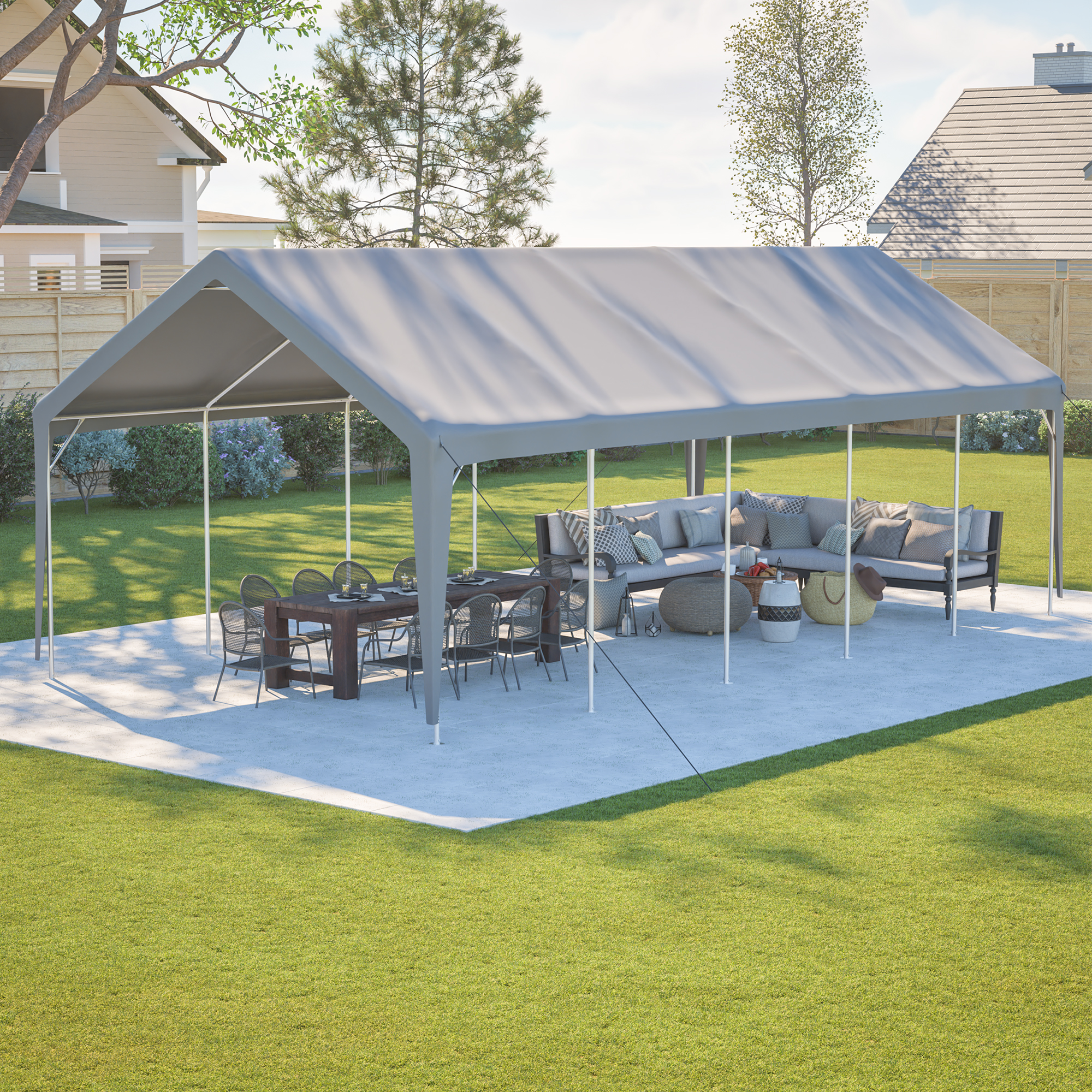 LZBEITEM 13x26 ft Heavy-Duty Modular Carport with 5-Zone Divider, Galvanized Steel Frame Portable Outdoor Garage PE Waterproof Cover, Roll-up Sidewall，Ventilated Windows, UV Snow Wind Proof