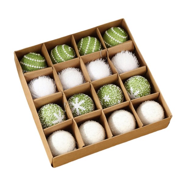 16 colgantes navideños de espuma para colgar en el árbol. Verde Blanco