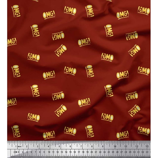 Soimoi Red Poly Georgette Fabric OMG Text Print Fabric by the Yard 42 Inch Wide