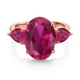 thumbnail image 2 of Gem Stone King 18K Rose Gold Plated Silver Red Created Ruby Ring for Women (5.00 Cttw, 14X10MM Oval and 7X5MM Pear Shape, Gemstone July Birthstone, Size 6), 2 of 3