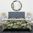 thumbnail image 3 of DESIGN ART Designart "Botanical Green Damask Harmony I" Damask bed cover set with 2 shams King, 3 of 5