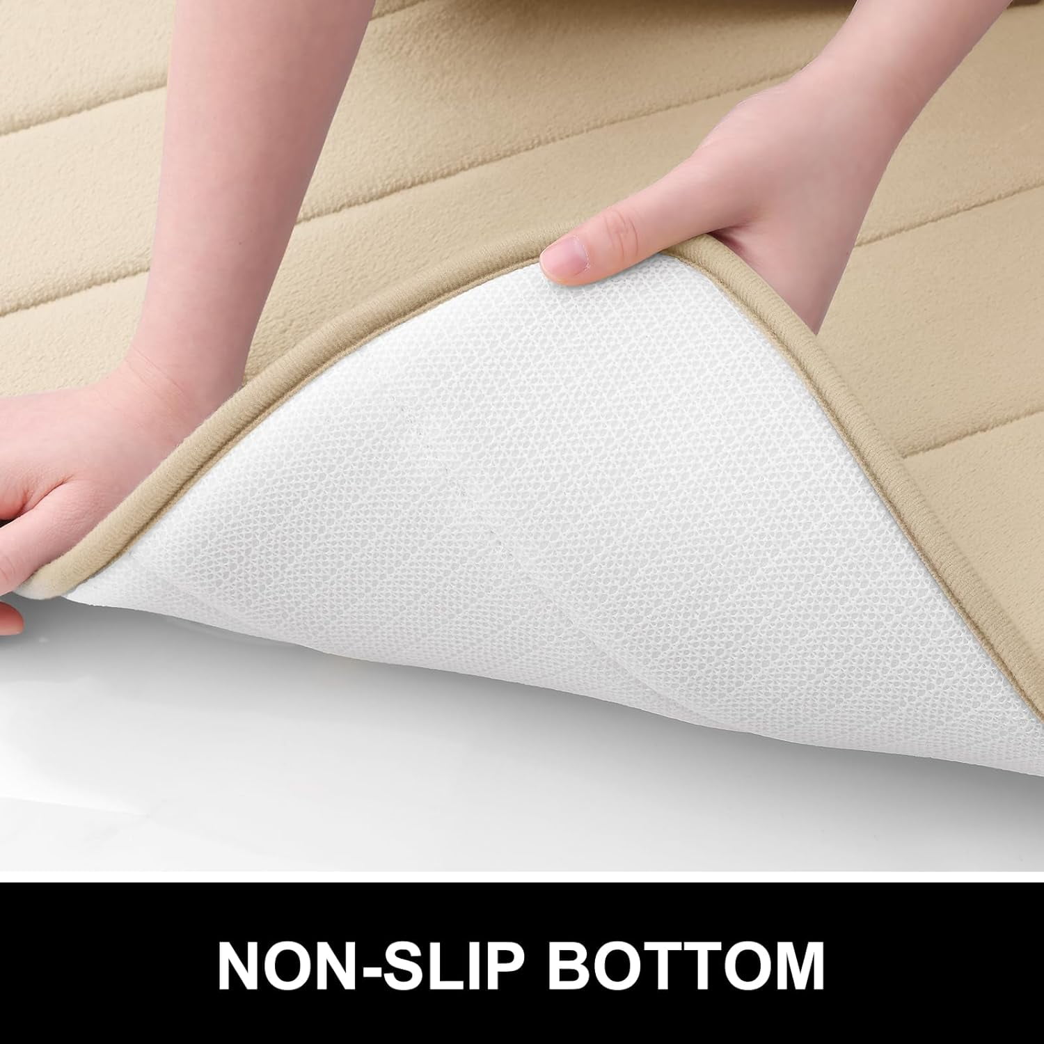 BAILU Memory Foam Bath Mat 24x16, Ultra Soft and Absorbent Bathroom Rugs, Non-Slip, Machine Wash Dry, Thick Bath Rug Carpet for Bathroom Floor, Sink and Shower, Beige
