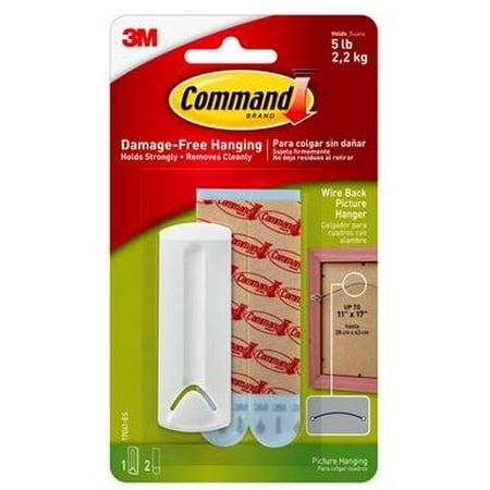 Command Wire-Backed Picture Hanger, White, Large, 1 Hanger, 2 Strips/Pack