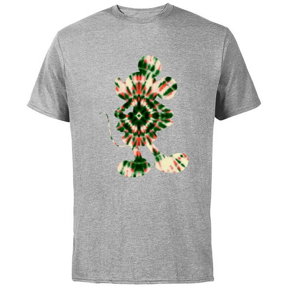 Disney Mickey Mouse Shape Christmas Holiday Tie-Dye Retro - Short Sleeve Cotton T-Shirt for Adults - Customized-Athletic Heather