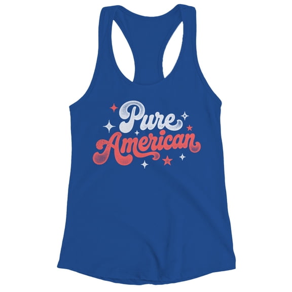 Smartprints Women's Racerback Tank - Pure American Retro Patriotic Graphic Tee Royal, Cotton, 2XL