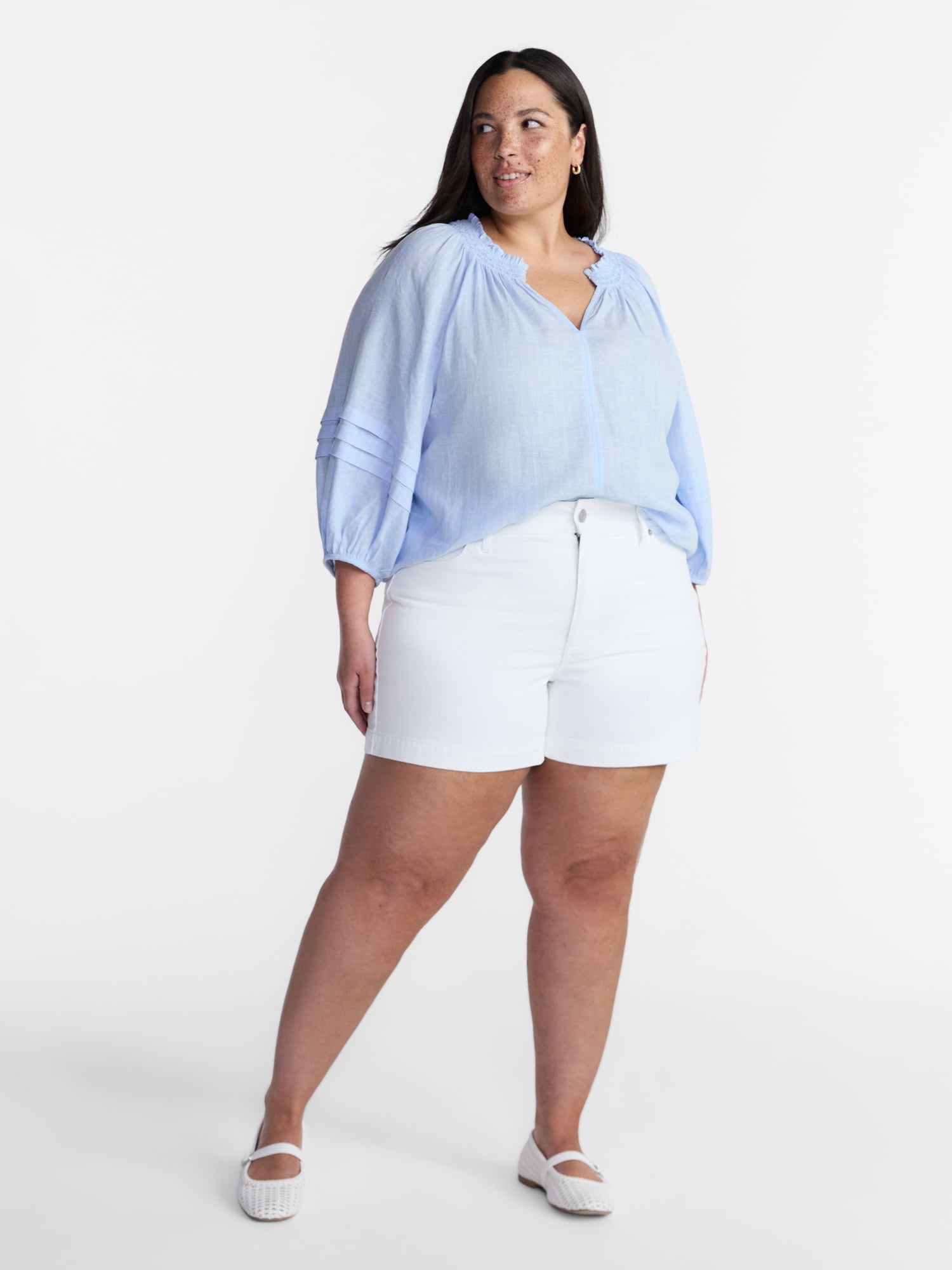 Terra & Sky Women's Plus Elbow Puff Sleeve Blouse, Sizes 0X-5X