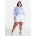 thumbnail image 2 of Terra & Sky Women’s Plus Linen Blend Blouse with Elbow Length Puff Sleeves, Sizes 0X-5X, 2 of 5