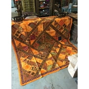 Mogul Tapestry Banjara Mirror Work Vintage Patchwork Yellow Bohemian Wall Hanging Throw 90X 80