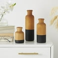 thumbnail image 2 of DecMode 10", 8", 5"H Brown Wood Vase with Black Bases, Set of 3, 2 of 9