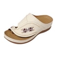 thumbnail image 6 of Rokment Womens Boho Embroidered Orthopedic Wedges Dress Flip Flops with Arch Support 2026 Beach Summer Comfortable Leather Platform Thong Walking Slides White Size 8.5, 6 of 7